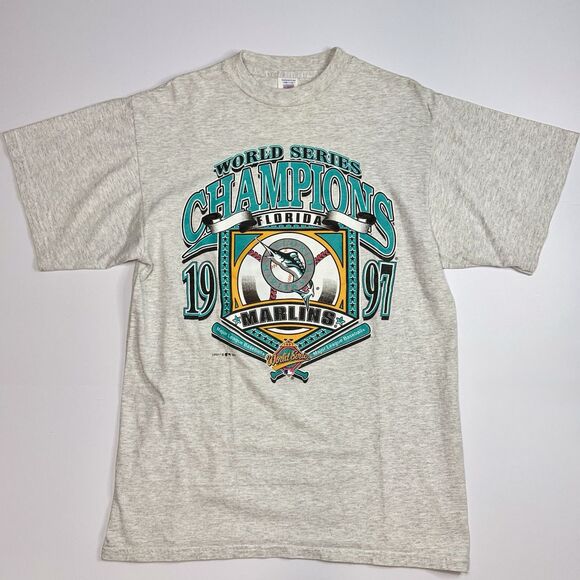 Vintage 1997 Florida Marlins World Series Champions Baseball T-Shirt Men’s L - Picture 1 of 7
